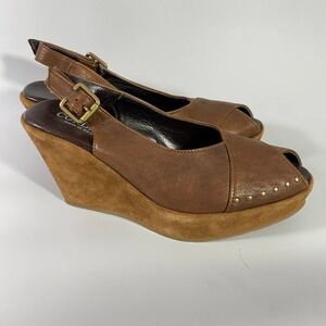 Cordani Chocolate Brown Wedge Peep Toe Sling Back Sandals Size 9 - 9.5